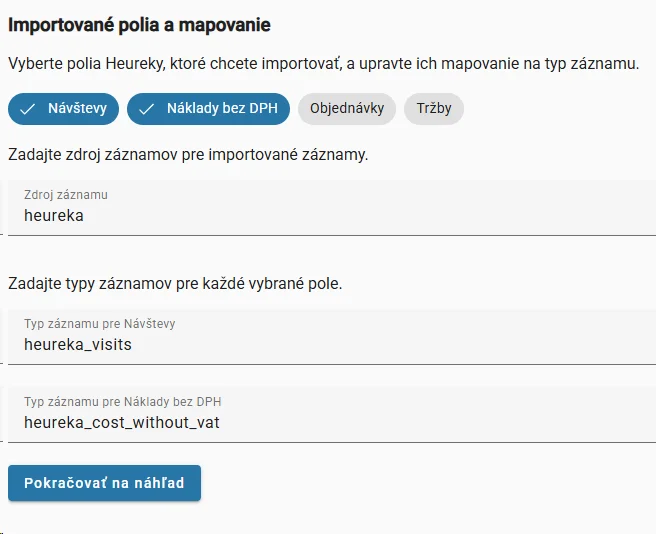 Vyberte polia, ktoré chcete importovať.